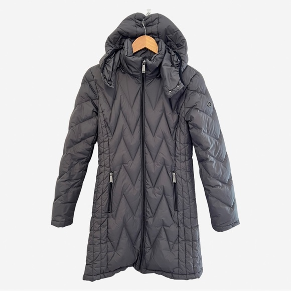 MICHAEL Michael Kors Gray Long Hooded Puffer Jacket S ($360) NWOT